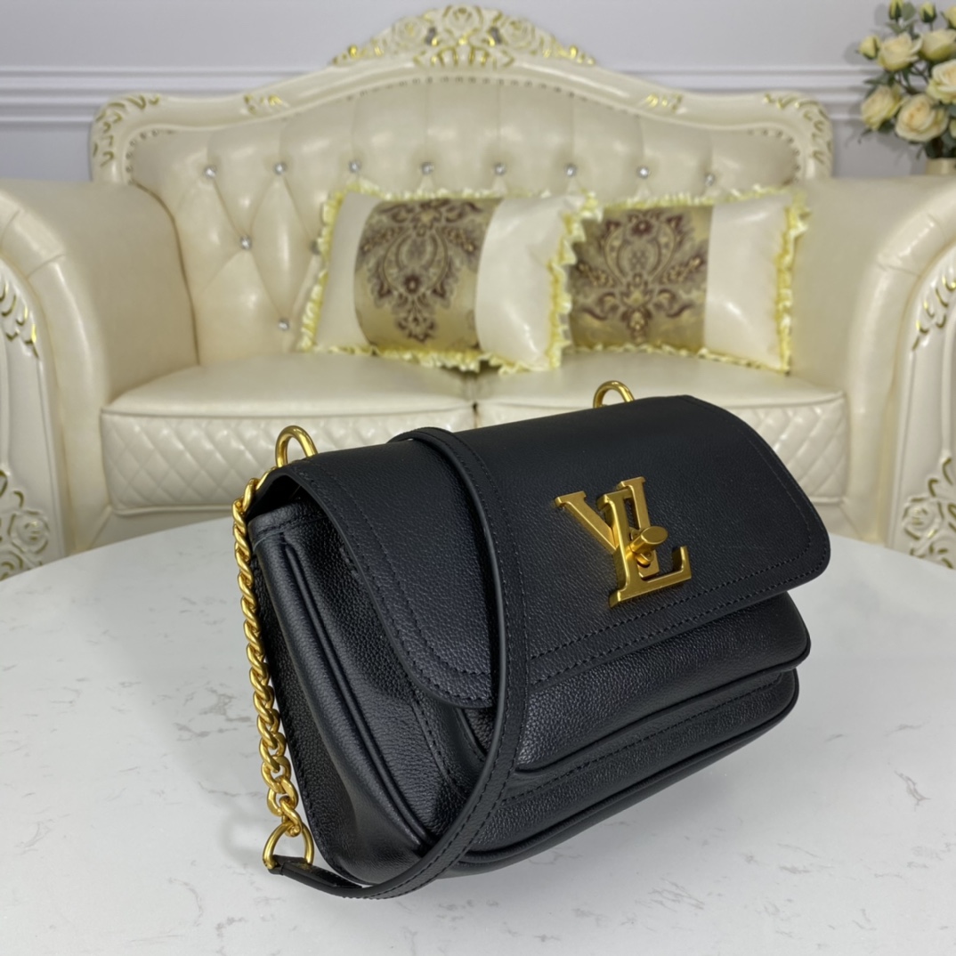 Louis Vuitton LOCKME CHAIN BAG Grained Leather Shoudler Bag M57073 Black